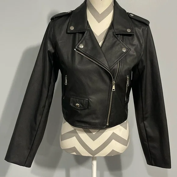 PrettyLittleThing Black Leather Biker Jacket - Picture 1 of 12